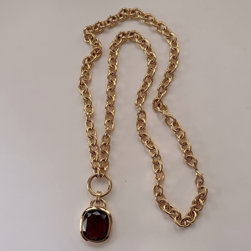 VINTAGE STATEMENT JOAN RIVERS SMOKEY TOPAZ PENDANT NECKLACE